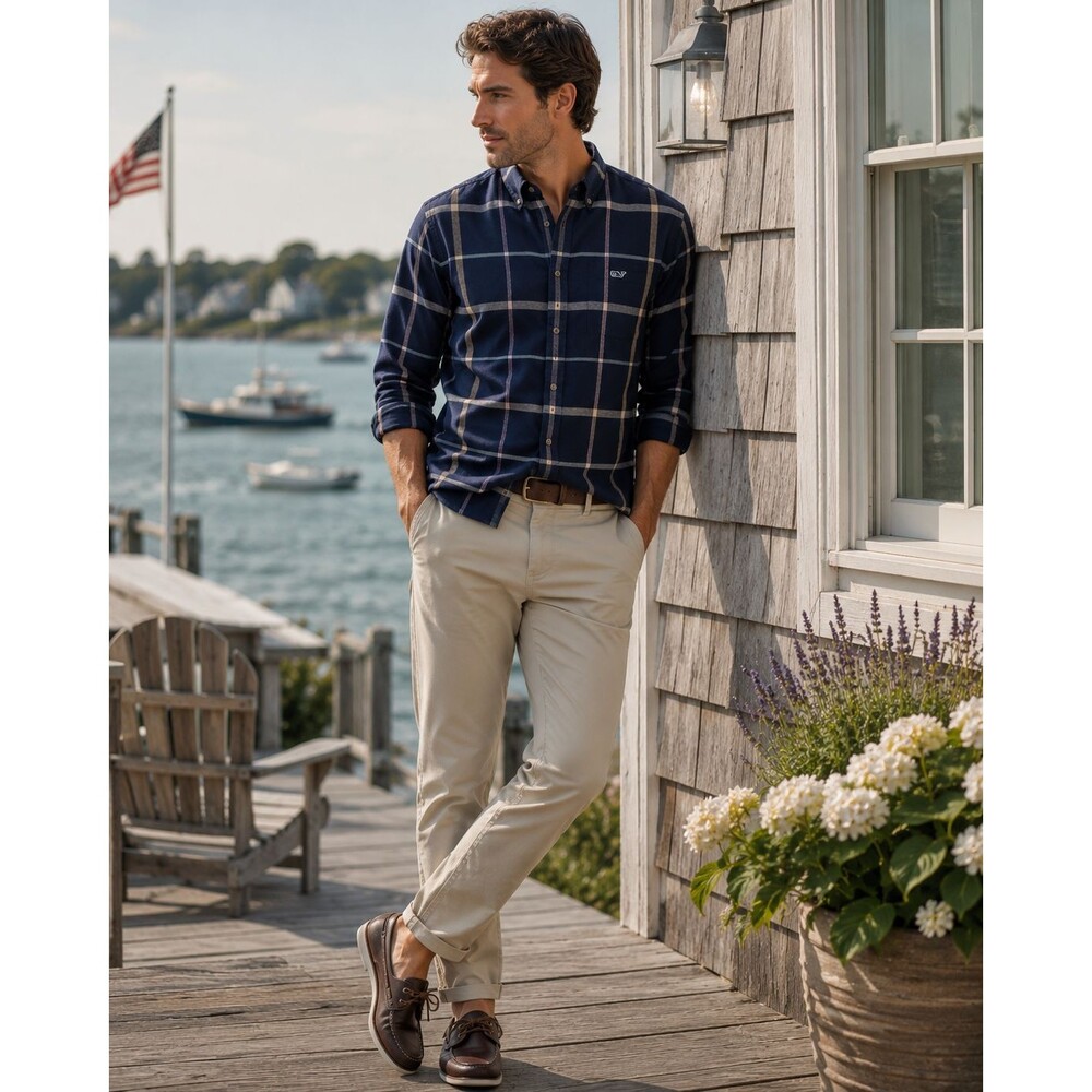 VINEYARD‎ VINES Mens Plaid Shirt LARGE Navy Flannel Casual Preppy 1W012414